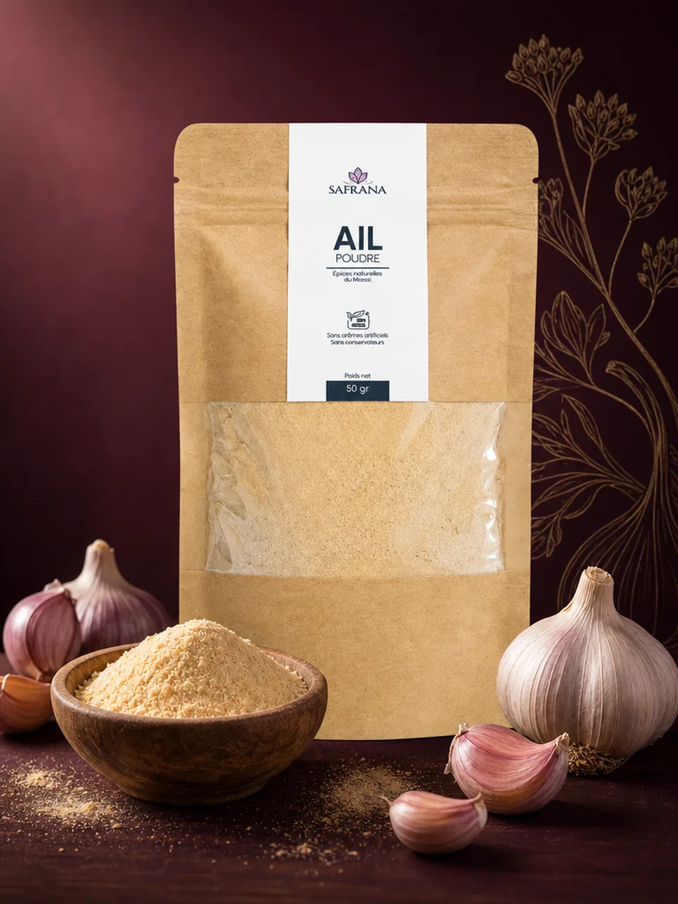Tas d'ail en poudre fine de couleur ivoire