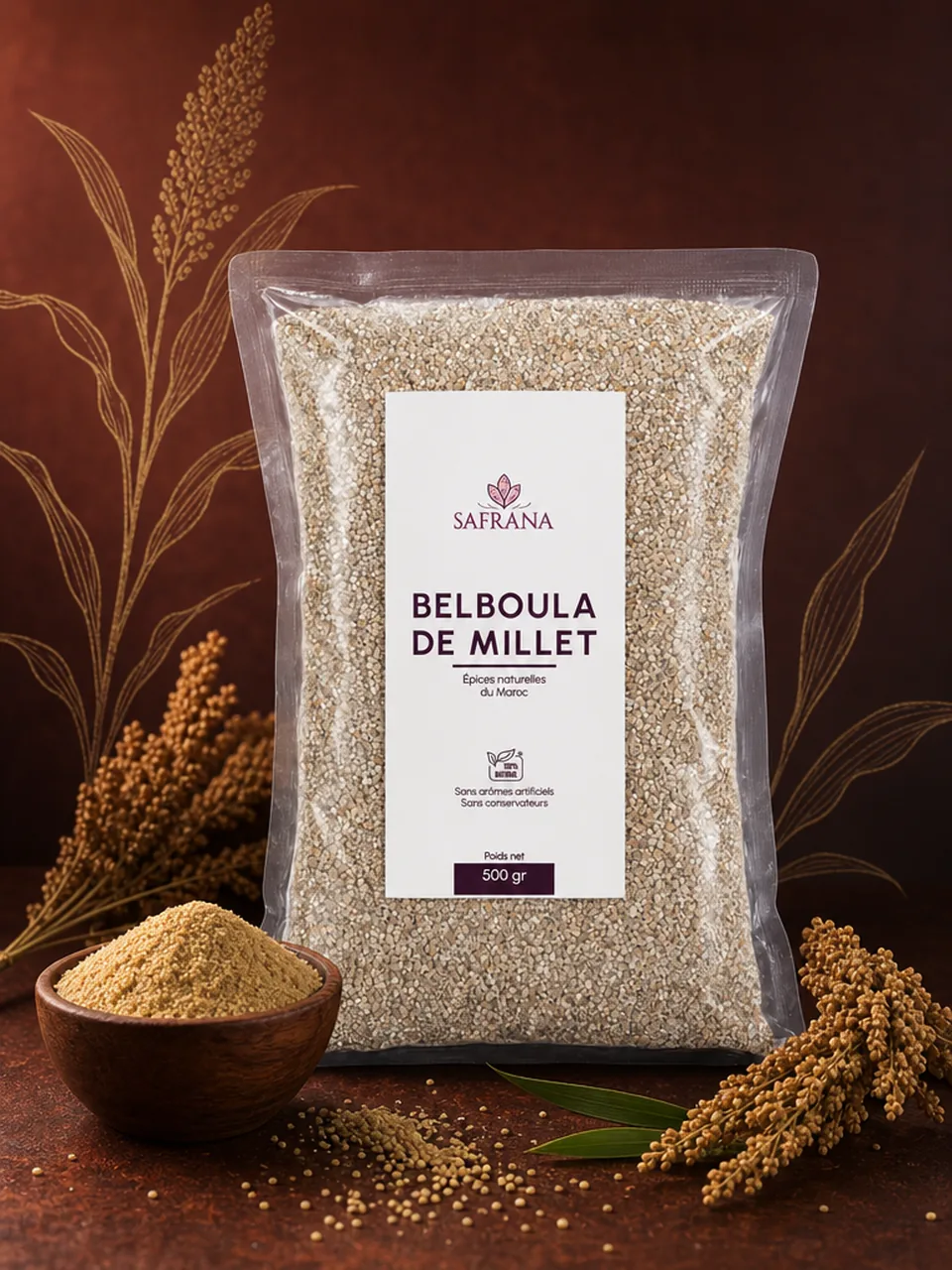 Balboula de millet concassé en grains dorés dans un bol