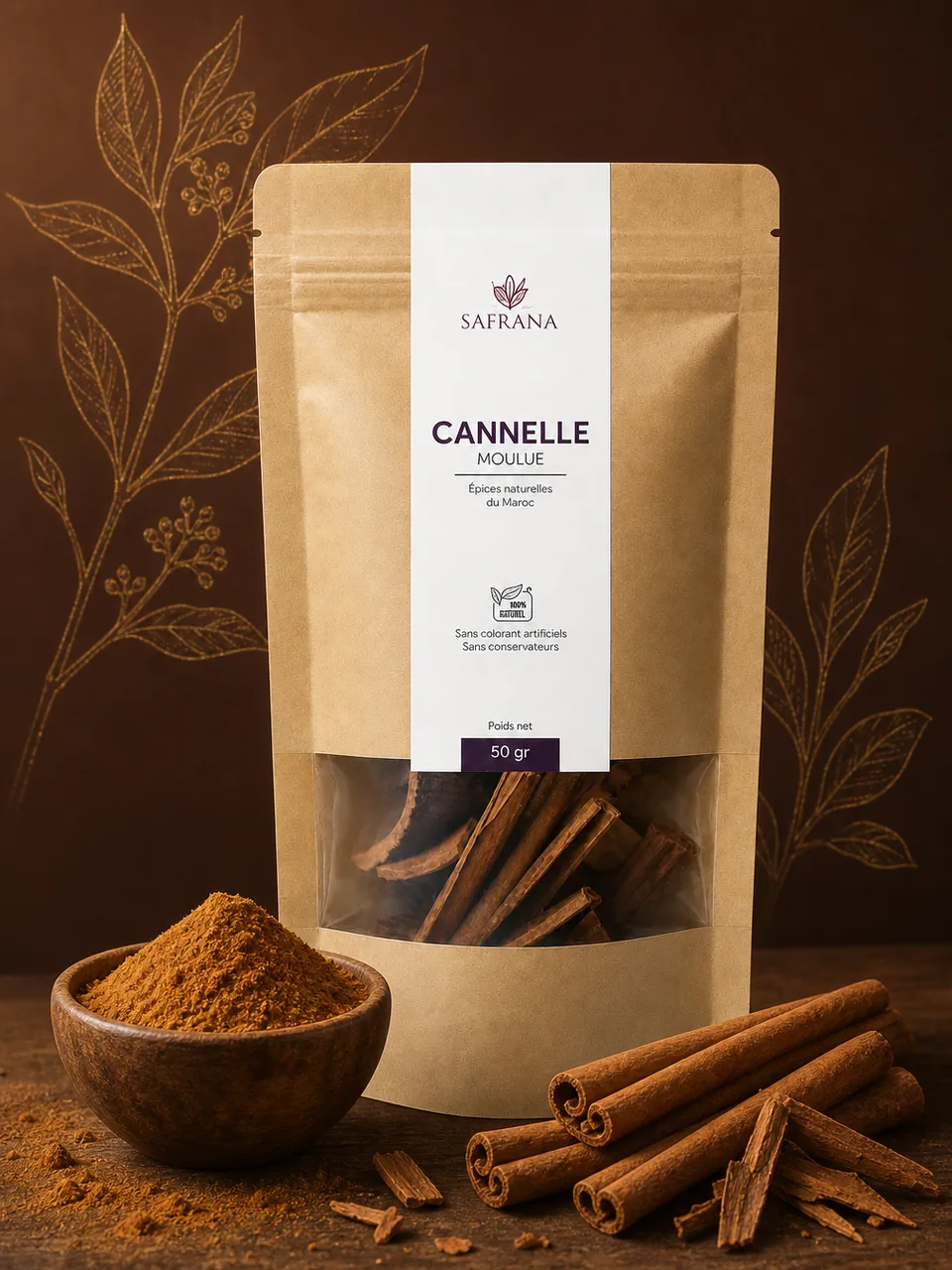 Bâtons de cannelle enroulés de couleur fauve posés en bouquet