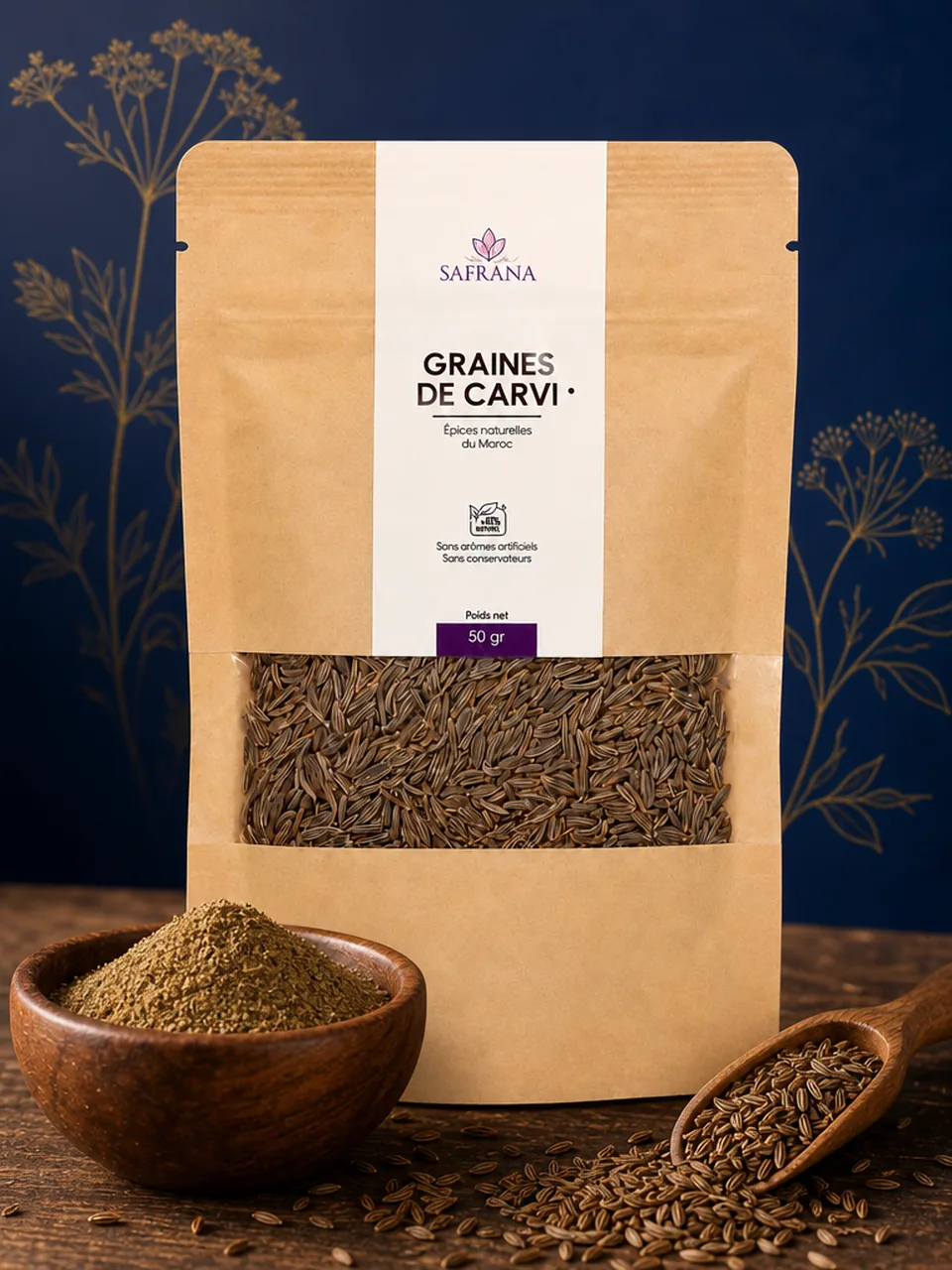 Petit tas de graines de carvi brun doré allongées