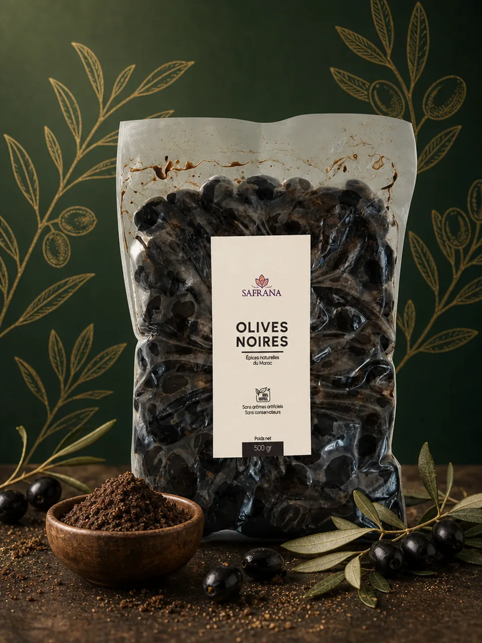 Olives noires Beldi marocaines dans un bol